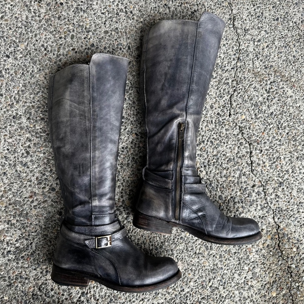 Bed Stu Boots Shoe Cobbler Series Leather Moto Distressed Black Grey Womens 6 - Picture 9 of 12